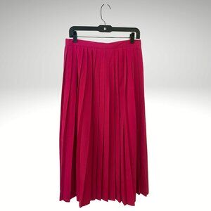 RALPH LAUREN | 100% Wool Pleated Midi Skirt | Fuchsia | Size 14 | VINTAGE